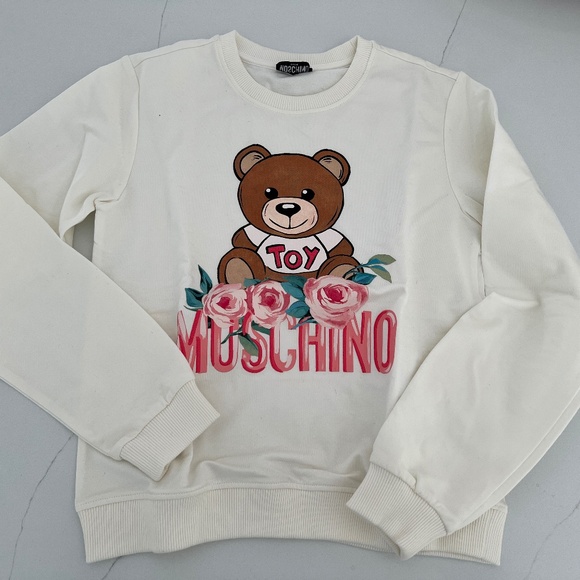 MOSCHINO Teen White Bear with Flowers Long Sleeve Sweatshirt Pullover Sz 14 - Picture 1 of 7